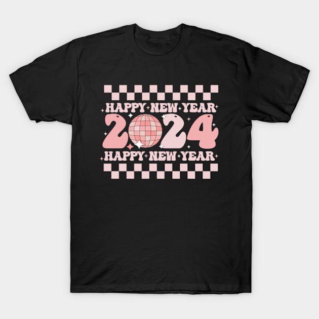 Happy New Year 2024 Groovy Retro Goodbye 2023 Hello 2024 T-Shirt by larfly